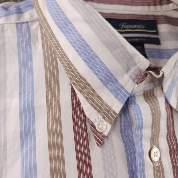 Faconnable Striped Colorful Button-Down 2XL Cotton Long Sleeve Shirt Pocket Mens - Picture 9 of 16